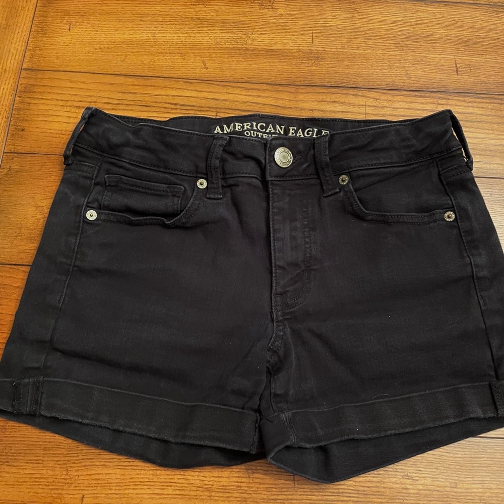 American Eagle Black Denim Midi Shorts 8